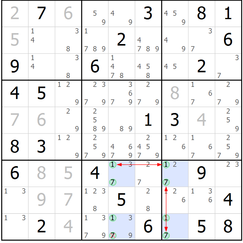 Position des candidats pour la solution de la Gr 56 page 59 du magazine de sudoku Maestro n° 085