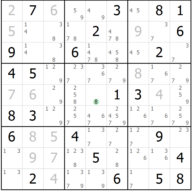 Position des candidats pour la solution de la Gr 56 page 59 du magazine de sudoku Maestro n° 085