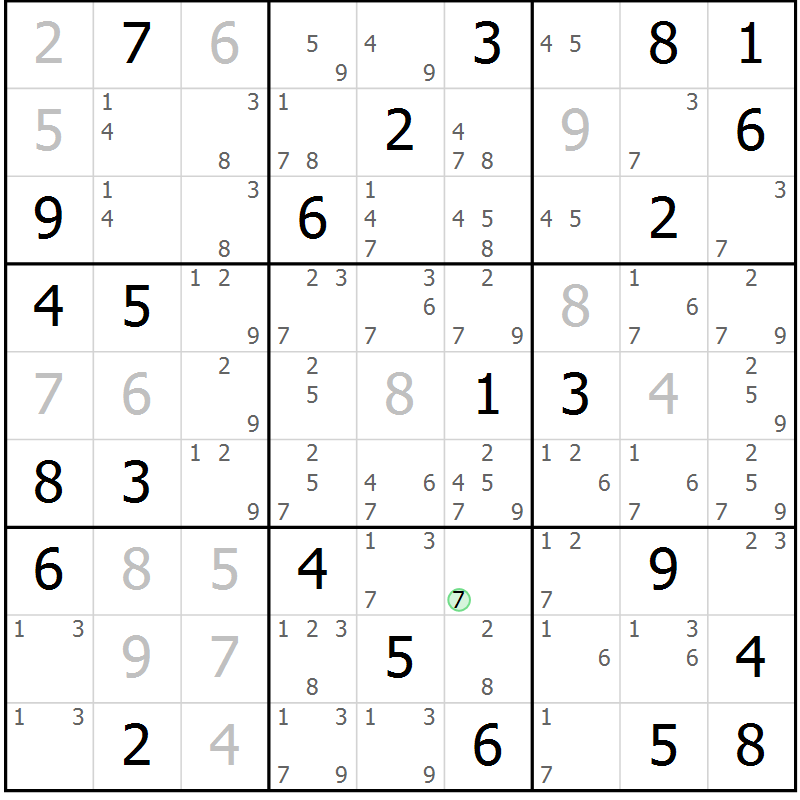 Position des candidats pour la solution de la Gr 56 page 59 du magazine de sudoku Maestro n° 085