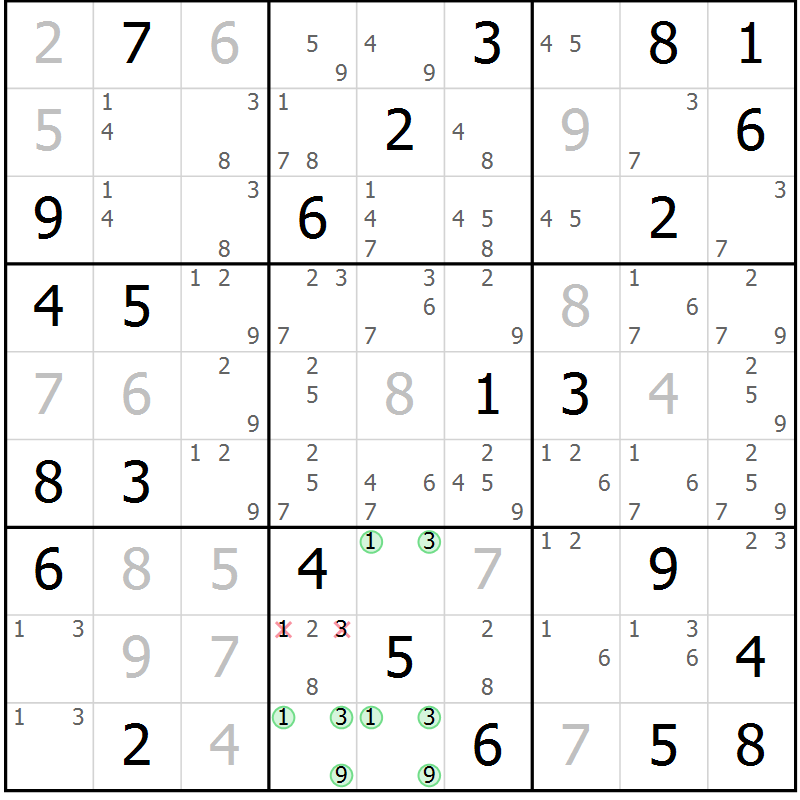 Position des candidats pour la solution de la Gr 56 page 59 du magazine de sudoku Maestro n° 085