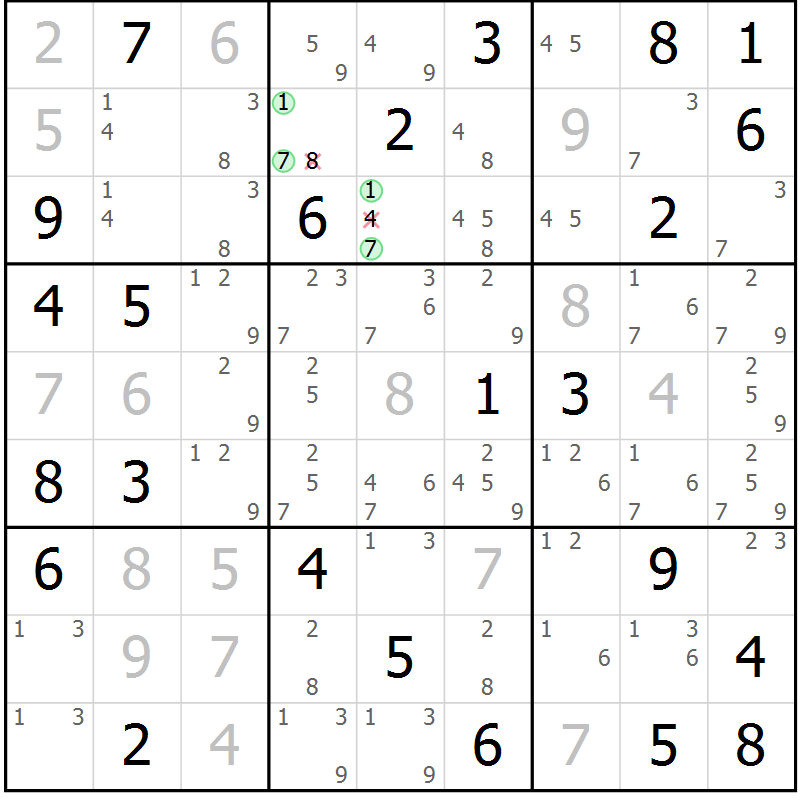 Position des candidats pour la solution de la Gr 56 page 59 du magazine de sudoku Maestro n° 085