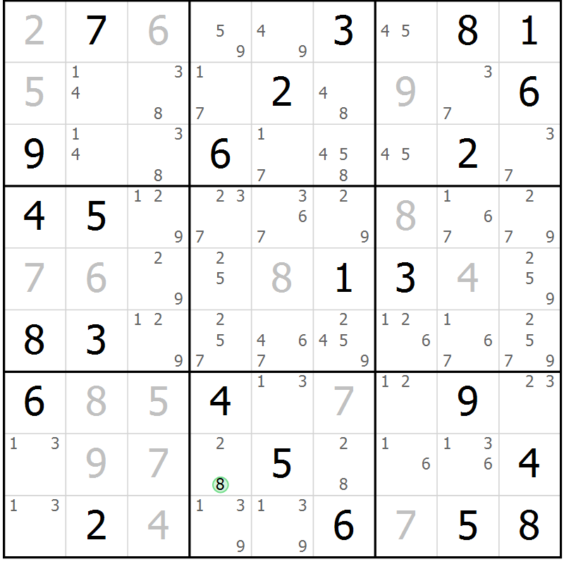 Position des candidats pour la solution de la Gr 56 page 59 du magazine de sudoku Maestro n° 085