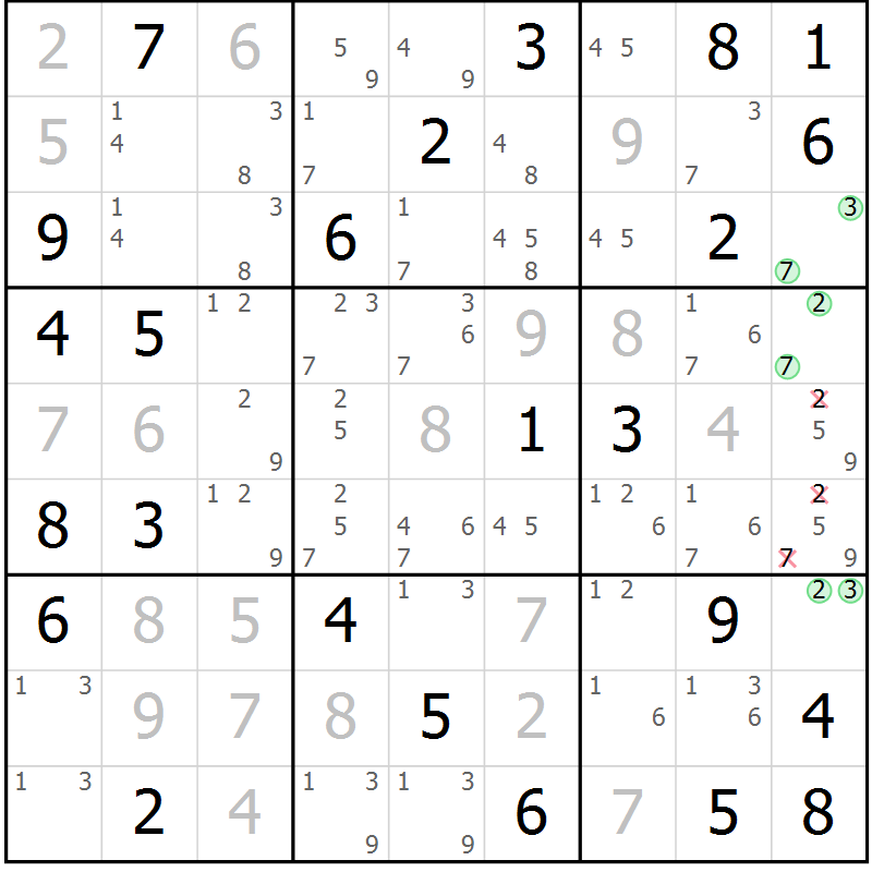 Position des candidats pour la solution de la Gr 56 page 59 du magazine de sudoku Maestro n° 085