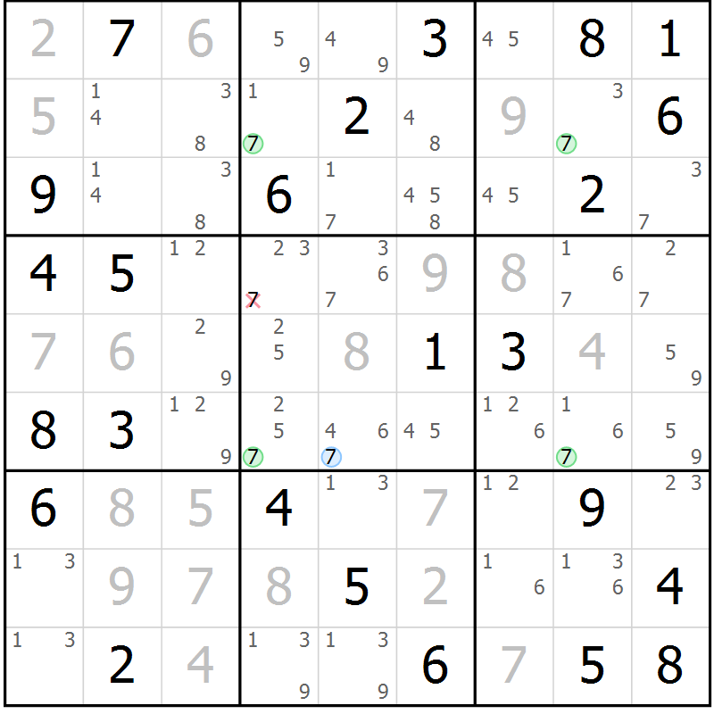 Position des candidats pour la solution de la Gr 56 page 59 du magazine de sudoku Maestro n° 085