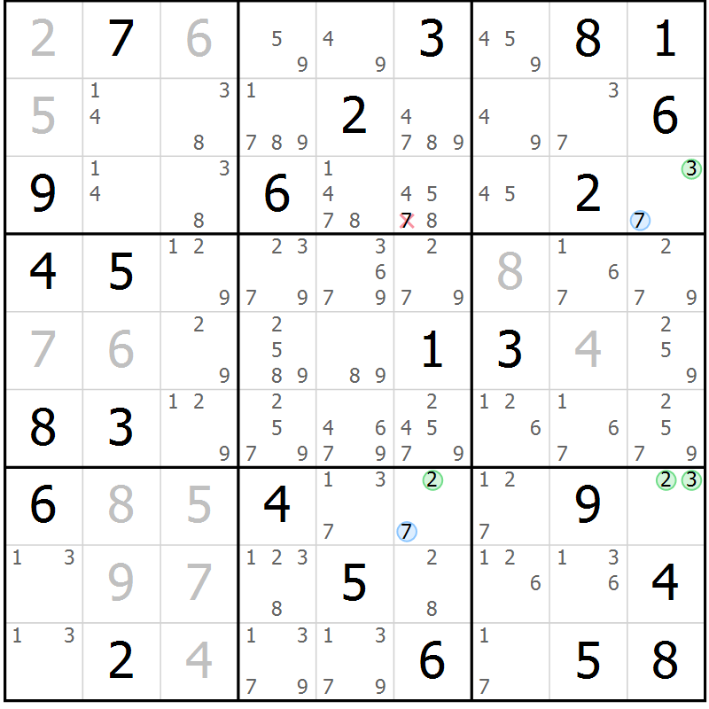 Position des candidats pour la solution de la Gr 56 page 59 du magazine de sudoku Maestro n° 085