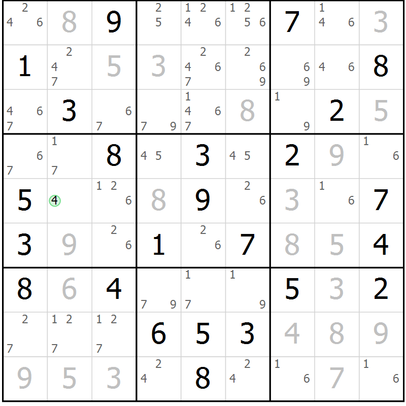 Position des candidats pour la solution de la Gr 57 page 60 du magazine de sudoku Maestro n° 085