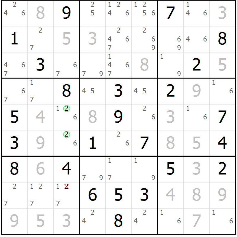 Position des candidats pour la solution de la Gr 57 page 60 du magazine de sudoku Maestro n° 085