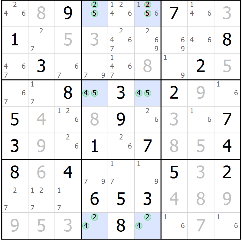 Position des candidats pour la solution de la Gr 57 page 60 du magazine de sudoku Maestro n° 085