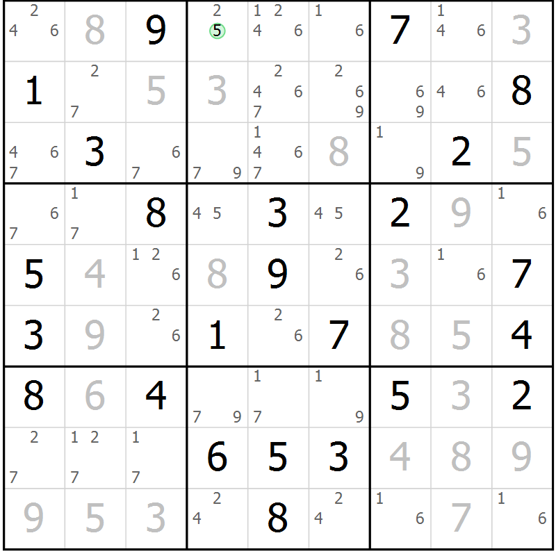 Position des candidats pour la solution de la Gr 57 page 60 du magazine de sudoku Maestro n° 085