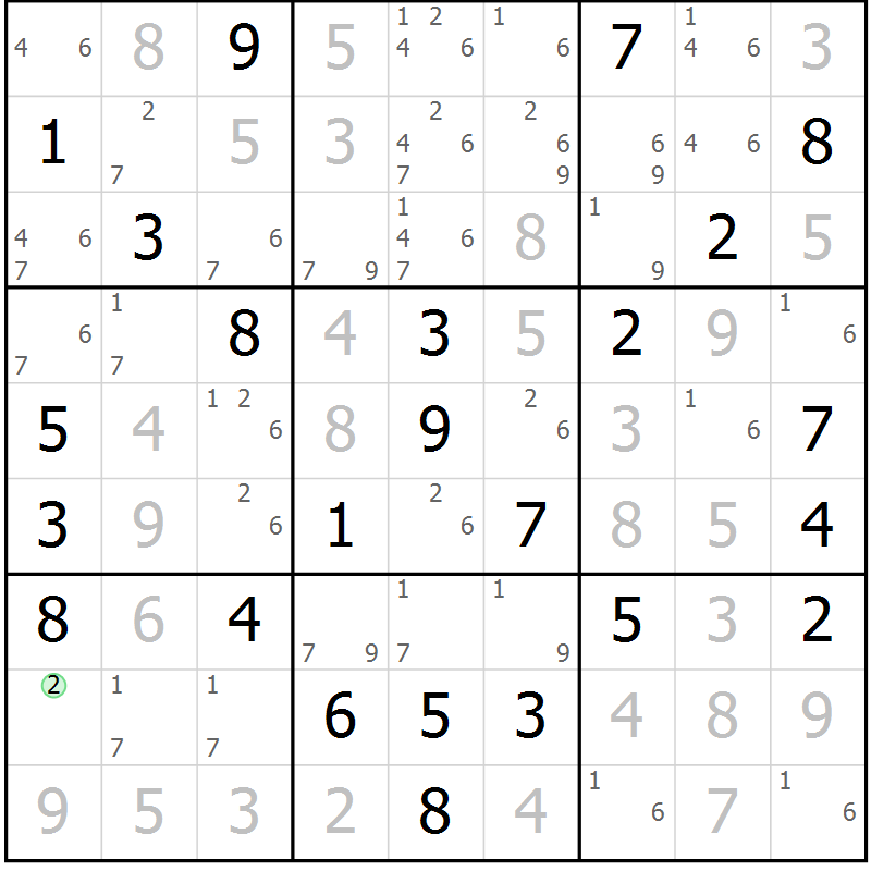 Position des candidats pour la solution de la Gr 57 page 60 du magazine de sudoku Maestro n° 085