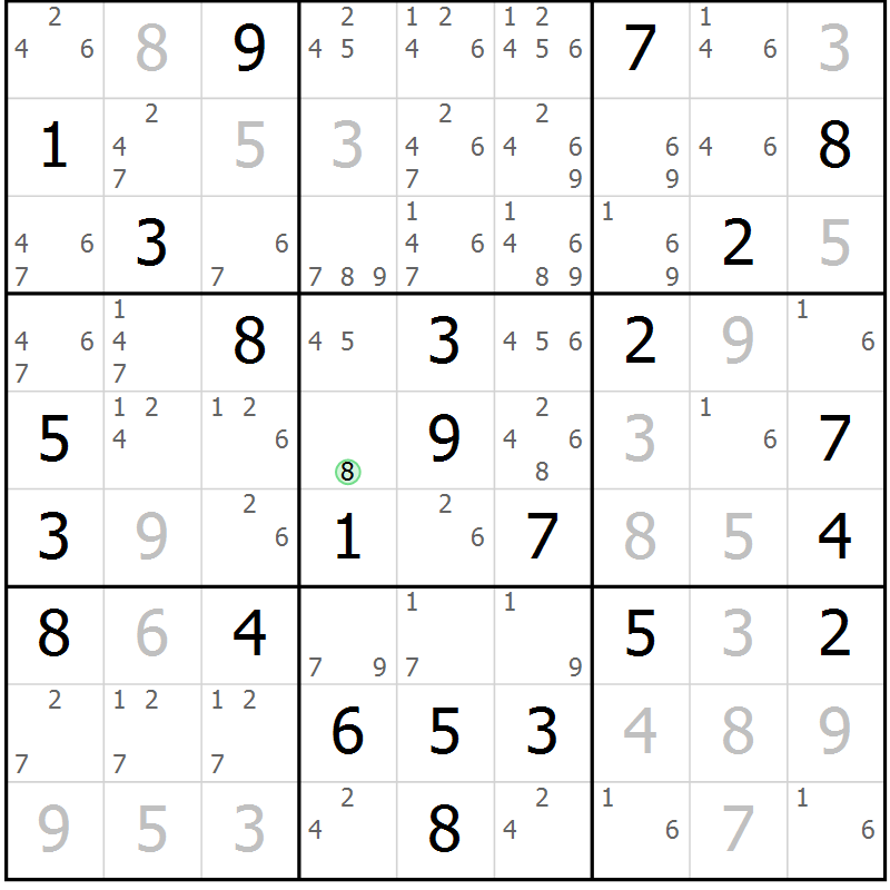 Position des candidats pour la solution de la Gr 57 page 60 du magazine de sudoku Maestro n° 085