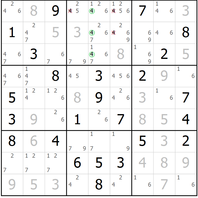 Position des candidats pour la solution de la Gr 57 page 60 du magazine de sudoku Maestro n° 085