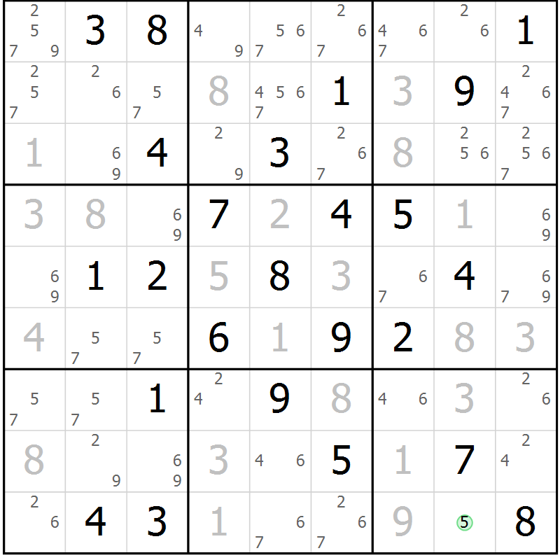 Position des candidats pour la solution de la Gr 58 page 61 du magazine de sudoku Maestro n° 085