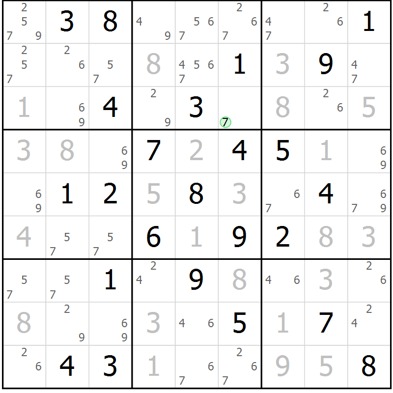 Position des candidats pour la solution de la Gr 58 page 61 du magazine de sudoku Maestro n° 085