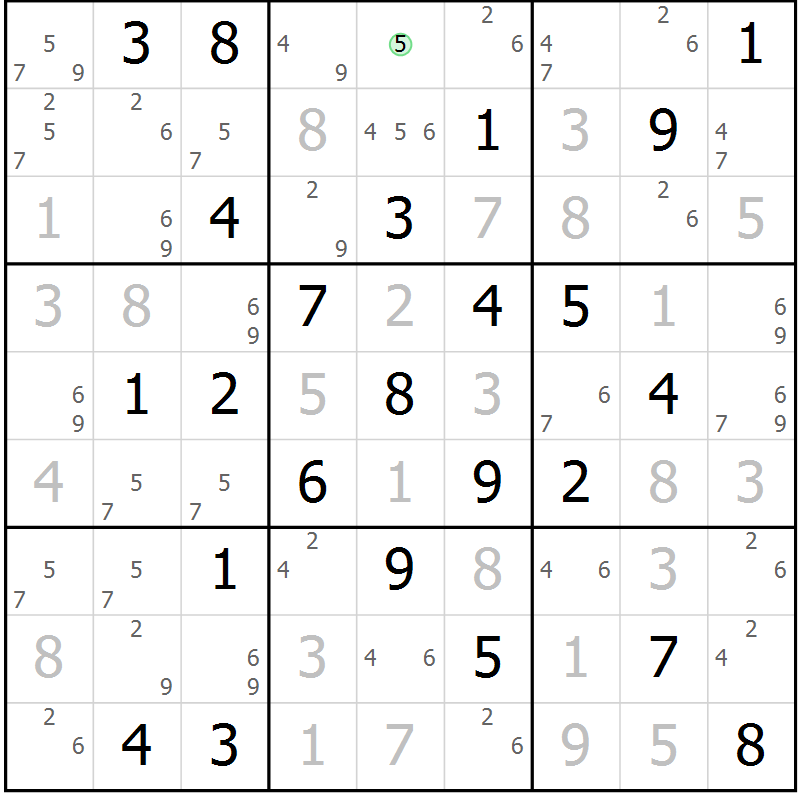 Position des candidats pour la solution de la Gr 58 page 61 du magazine de sudoku Maestro n° 085