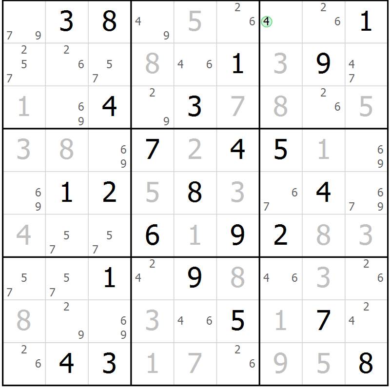 Position des candidats pour la solution de la Gr 58 page 61 du magazine de sudoku Maestro n° 085