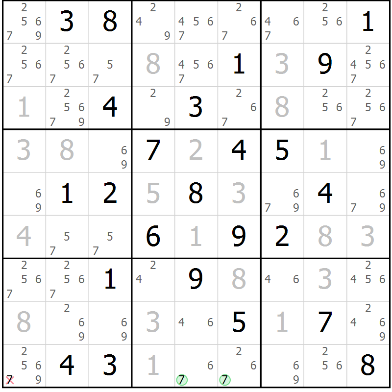Position des candidats pour la solution de la Gr 58 page 61 du magazine de sudoku Maestro n° 085