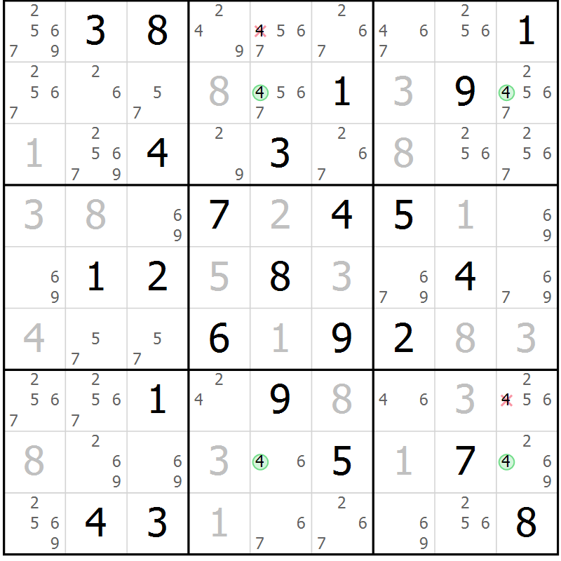 Position des candidats pour la solution de la Gr 58 page 61 du magazine de sudoku Maestro n° 085