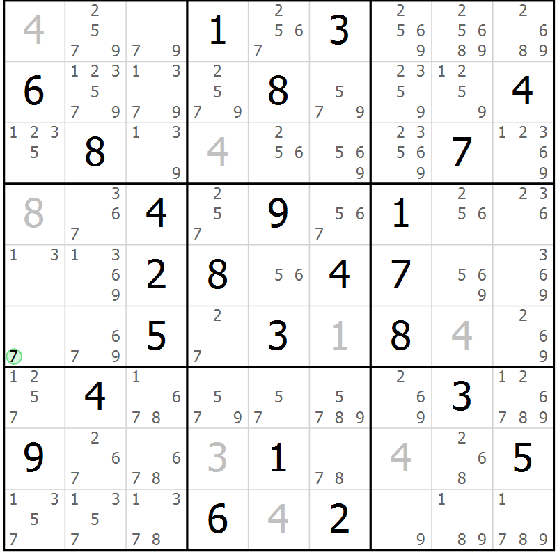 Position des candidats pour la solution de la Gr 59 page 62 du magazine de sudoku Maestro n° 085