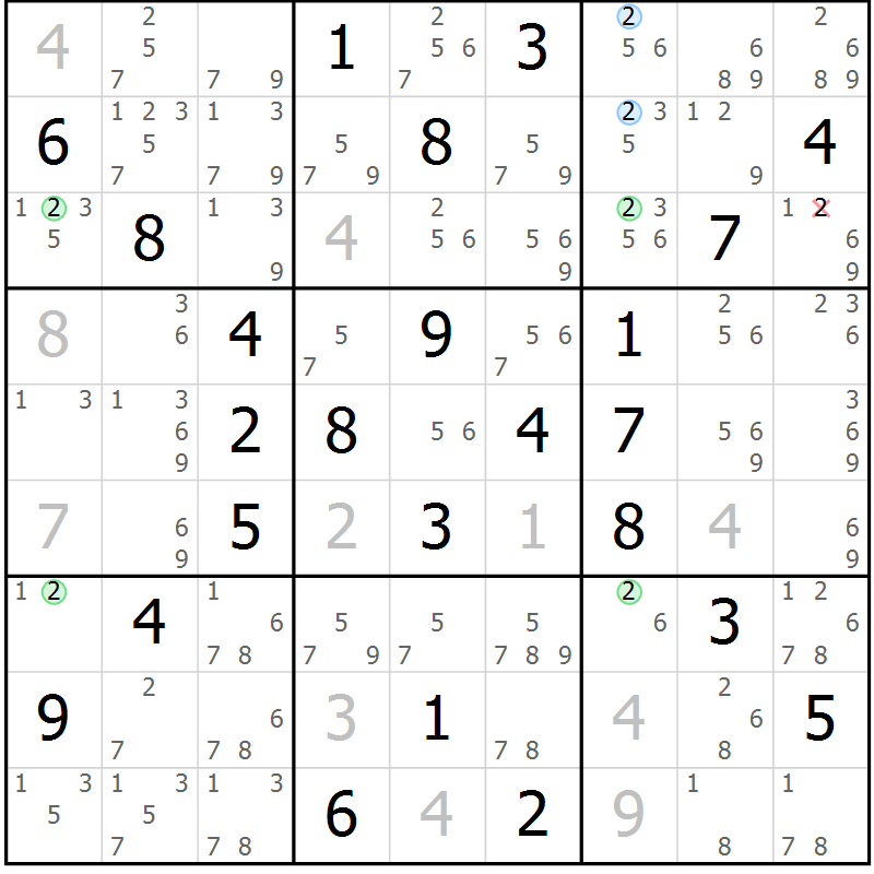 Position des candidats pour la solution de la Gr 59 page 62 du magazine de sudoku Maestro n° 085
