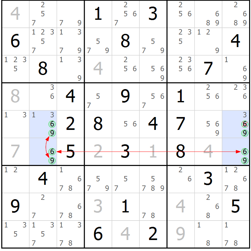 Position des candidats pour la solution de la Gr 59 page 62 du magazine de sudoku Maestro n° 085