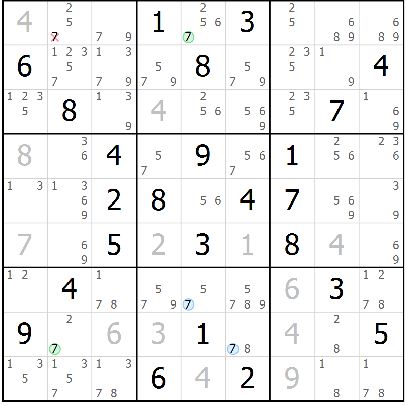 Position des candidats pour la solution de la Gr 59 page 62 du magazine de sudoku Maestro n° 085