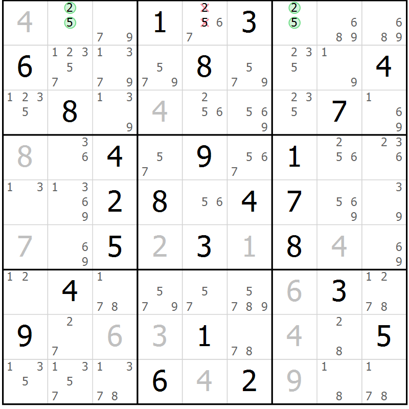 Position des candidats pour la solution de la Gr 59 page 62 du magazine de sudoku Maestro n° 085
