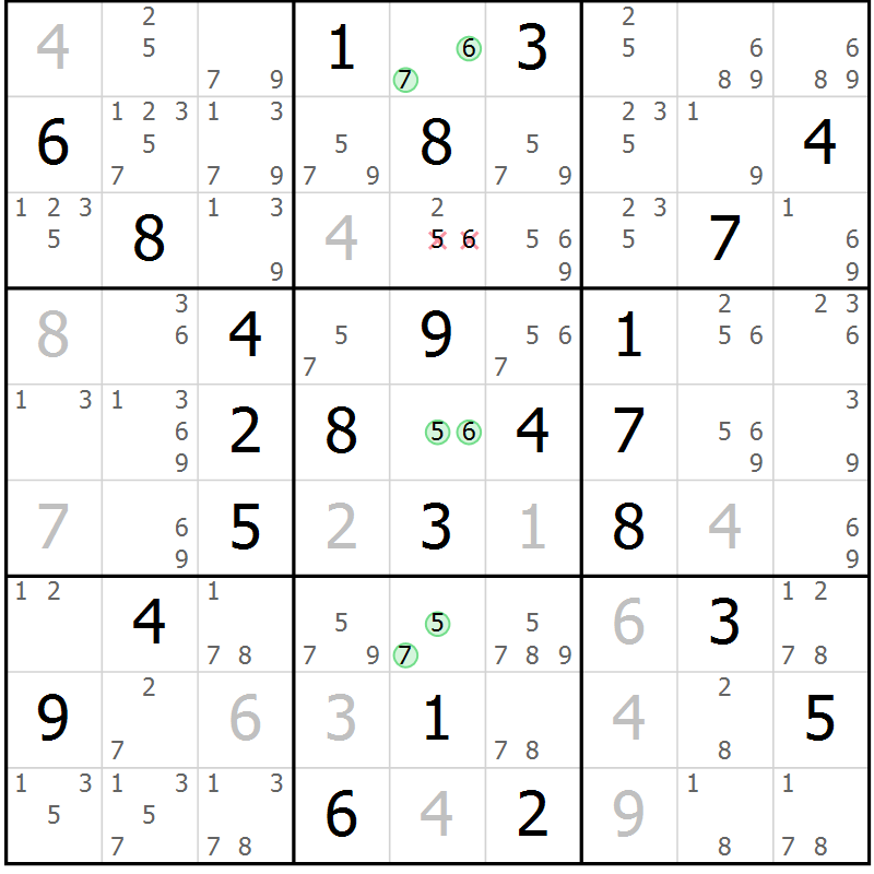 Position des candidats pour la solution de la Gr 59 page 62 du magazine de sudoku Maestro n° 085