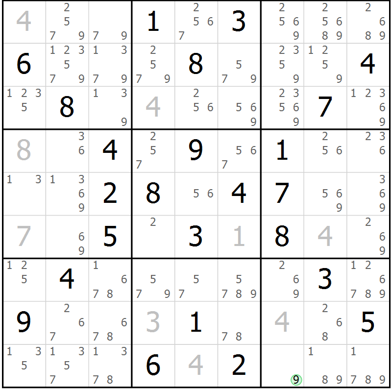 Position des candidats pour la solution de la Gr 59 page 62 du magazine de sudoku Maestro n° 085