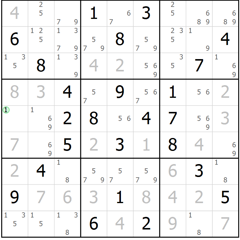 Position des candidats pour la solution de la Gr 59 page 62 du magazine de sudoku Maestro n° 085