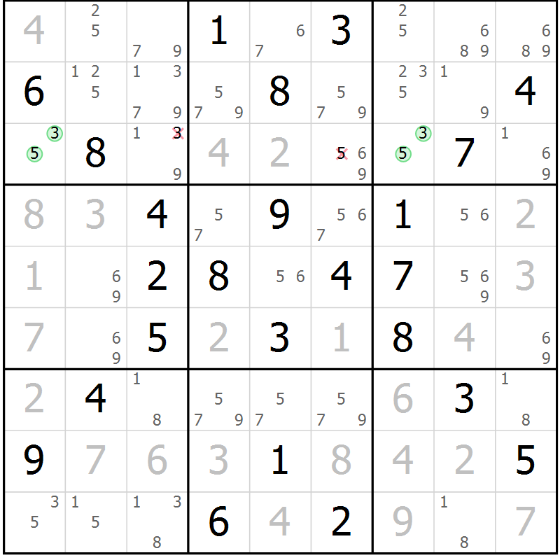 Position des candidats pour la solution de la Gr 59 page 62 du magazine de sudoku Maestro n° 085