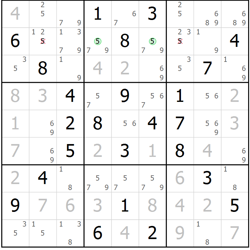 Position des candidats pour la solution de la Gr 59 page 62 du magazine de sudoku Maestro n° 085