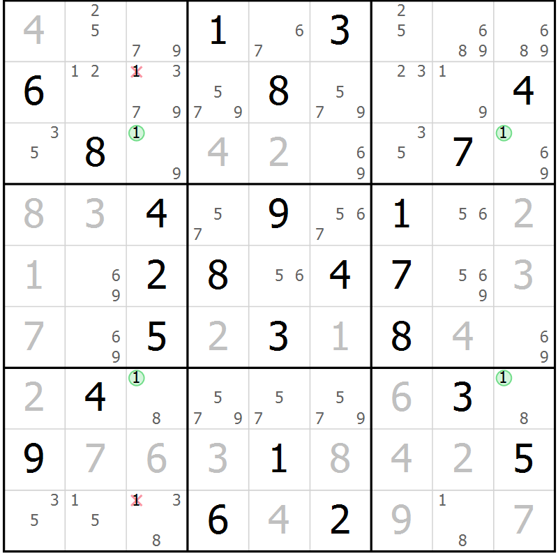 Position des candidats pour la solution de la Gr 59 page 62 du magazine de sudoku Maestro n° 085