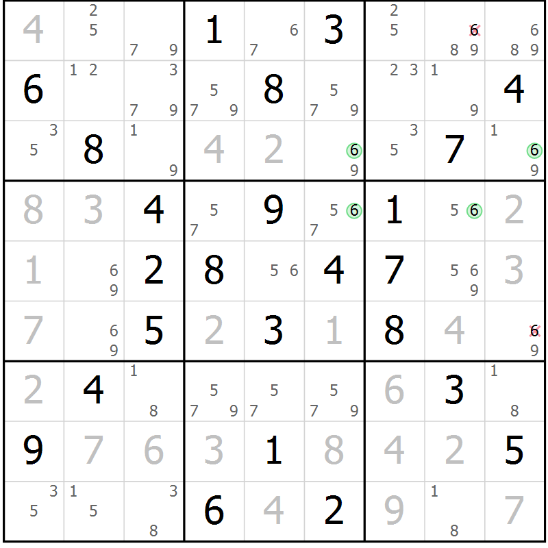 Position des candidats pour la solution de la Gr 59 page 62 du magazine de sudoku Maestro n° 085