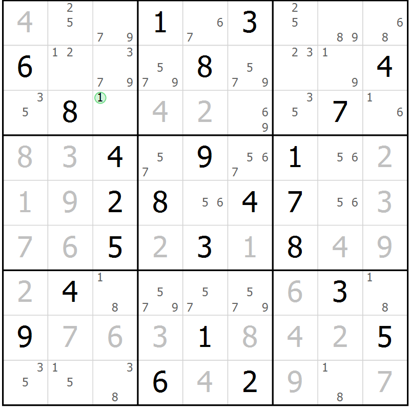 Position des candidats pour la solution de la Gr 59 page 62 du magazine de sudoku Maestro n° 085