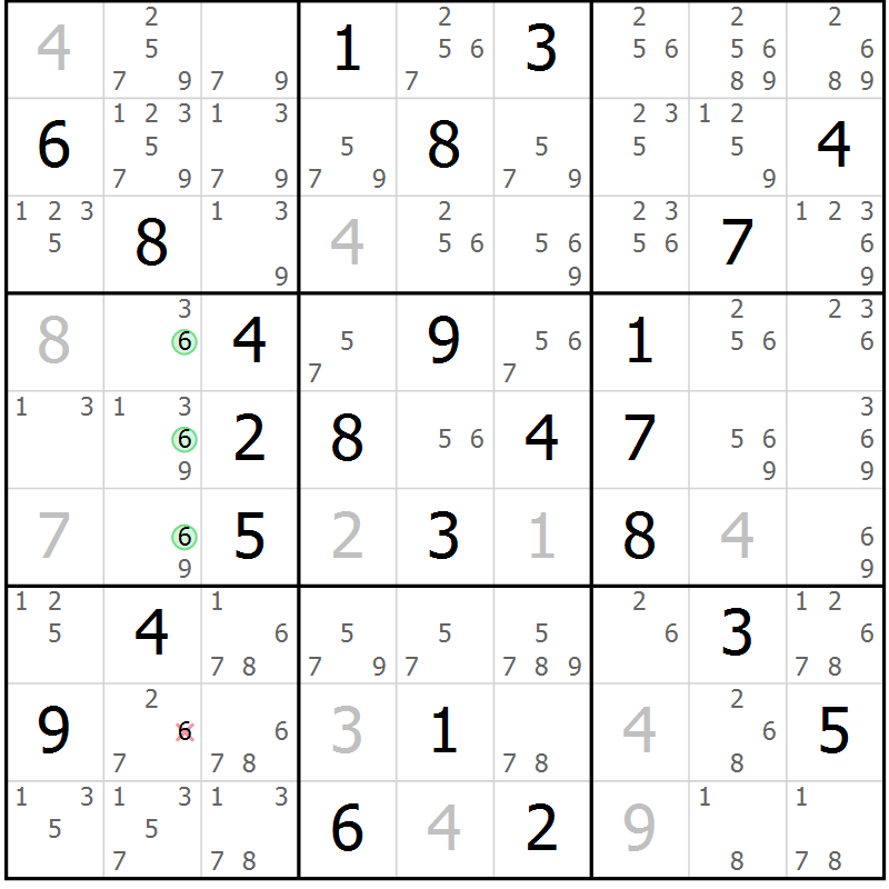 Position des candidats pour la solution de la Gr 59 page 62 du magazine de sudoku Maestro n° 085