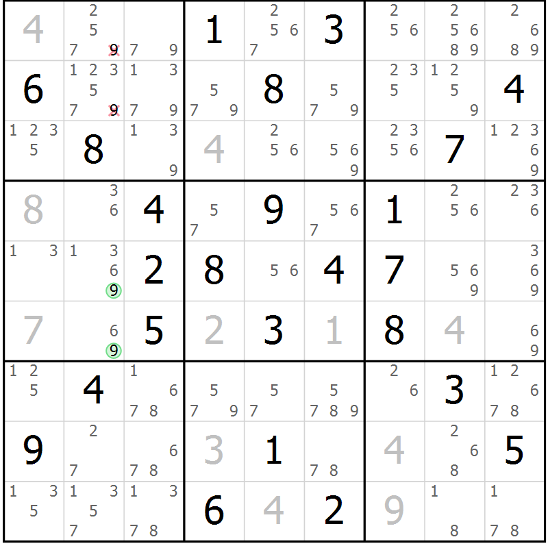 Position des candidats pour la solution de la Gr 59 page 62 du magazine de sudoku Maestro n° 085