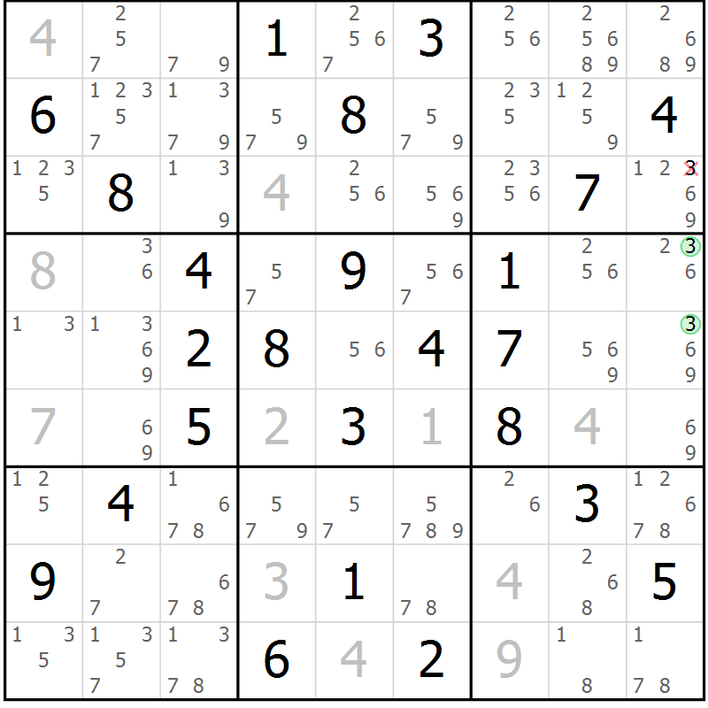 Position des candidats pour la solution de la Gr 59 page 62 du magazine de sudoku Maestro n° 085