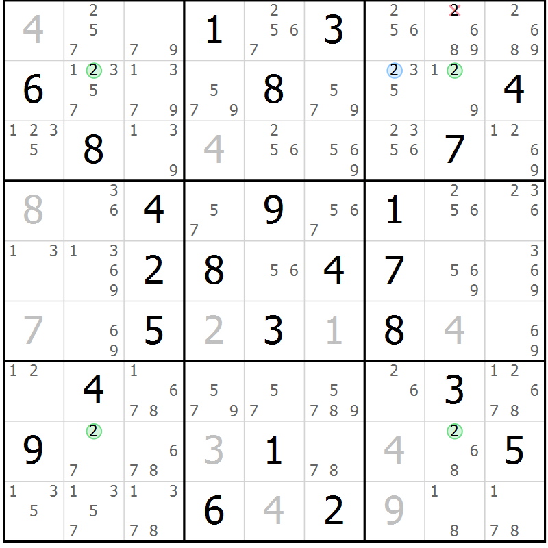 Position des candidats pour la solution de la Gr 59 page 62 du magazine de sudoku Maestro n° 085