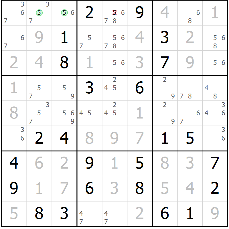 Position des candidats pour la solution de la Gr 6 page 9 du magazine de sudoku Maestro n° 085
