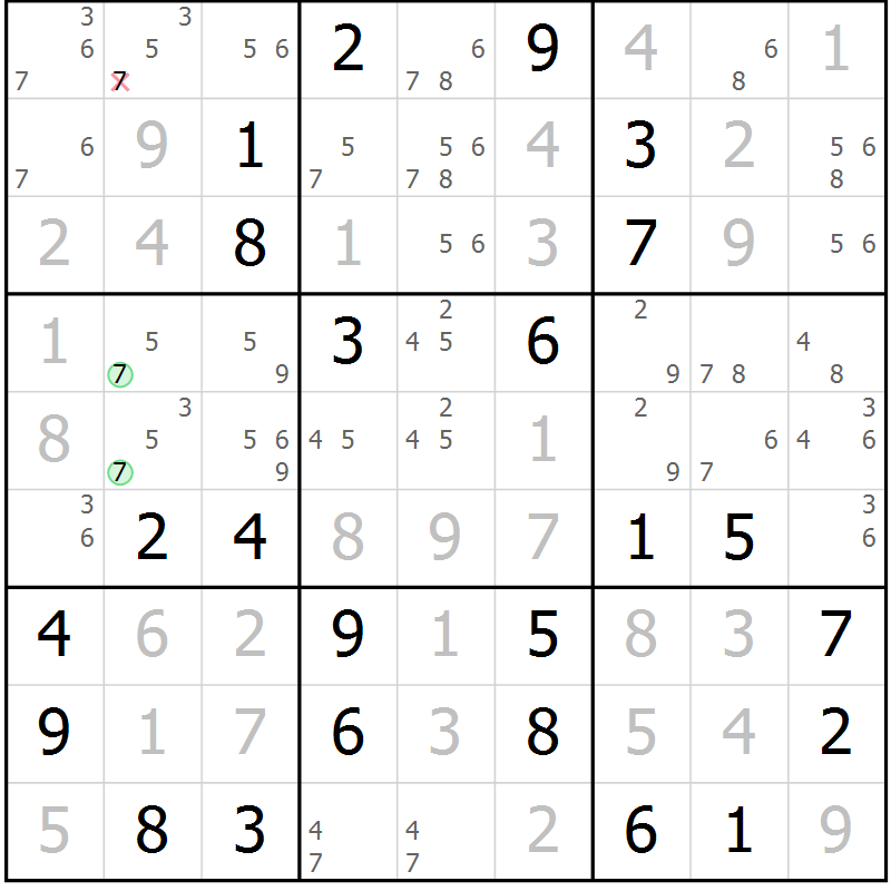 Position des candidats pour la solution de la Gr 6 page 9 du magazine de sudoku Maestro n° 085