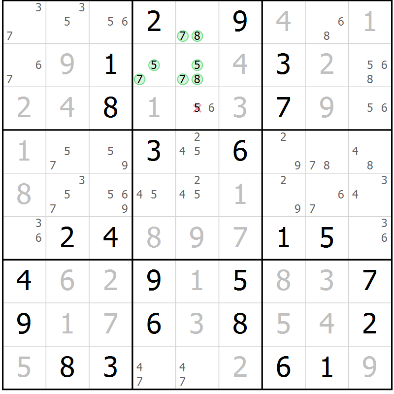 Position des candidats pour la solution de la Gr 6 page 9 du magazine de sudoku Maestro n° 085