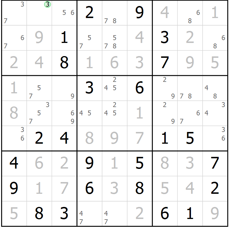 Position des candidats pour la solution de la Gr 6 page 9 du magazine de sudoku Maestro n° 085