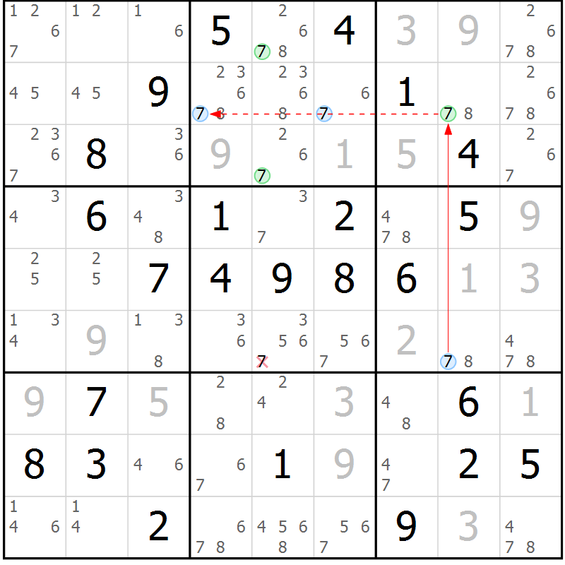 Position des candidats pour la solution de la Gr 60 page 63 du magazine de sudoku Maestro n° 085