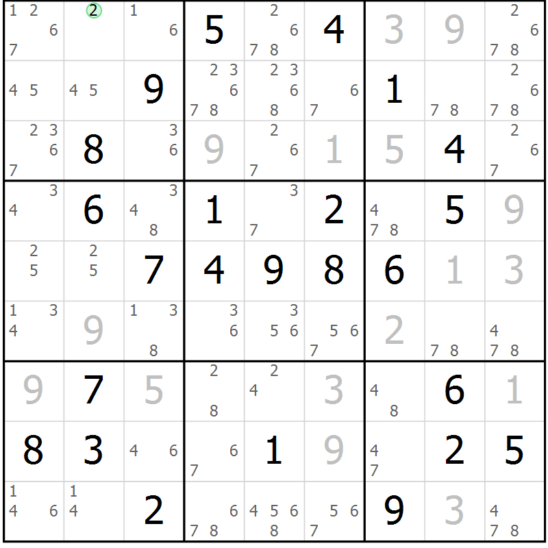 Position des candidats pour la solution de la Gr 60 page 63 du magazine de sudoku Maestro n° 085
