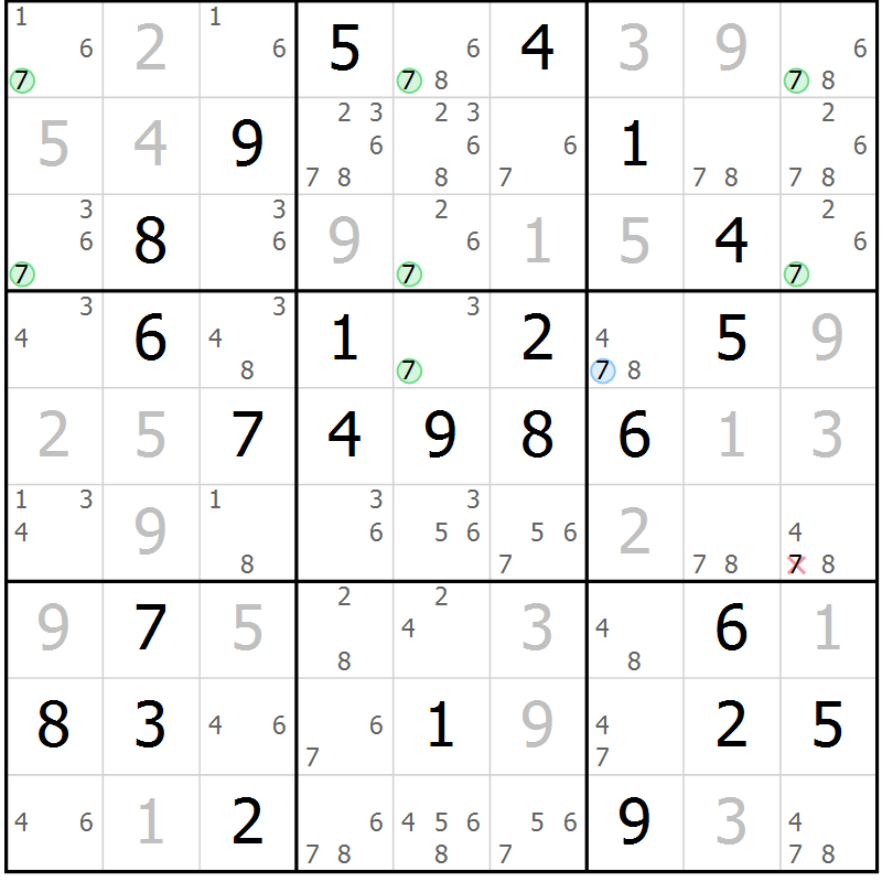 Position des candidats pour la solution de la Gr 60 page 63 du magazine de sudoku Maestro n° 085