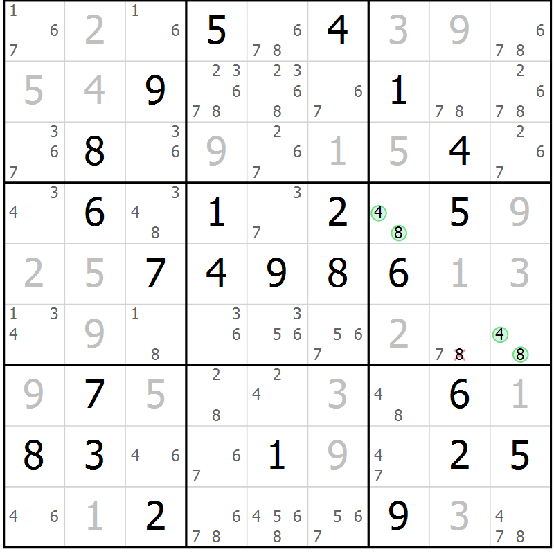 Position des candidats pour la solution de la Gr 60 page 63 du magazine de sudoku Maestro n° 085