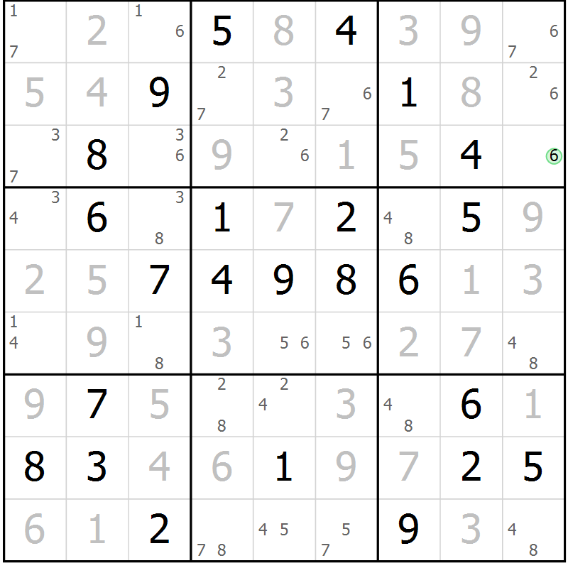 Position des candidats pour la solution de la Gr 60 page 63 du magazine de sudoku Maestro n° 085