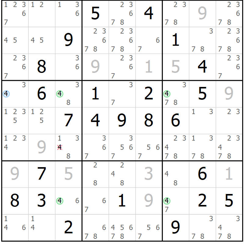 Position des candidats pour la solution de la Gr 60 page 63 du magazine de sudoku Maestro n° 085