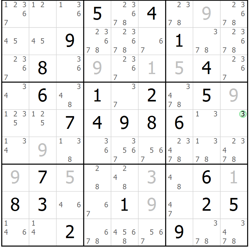 Position des candidats pour la solution de la Gr 60 page 63 du magazine de sudoku Maestro n° 085